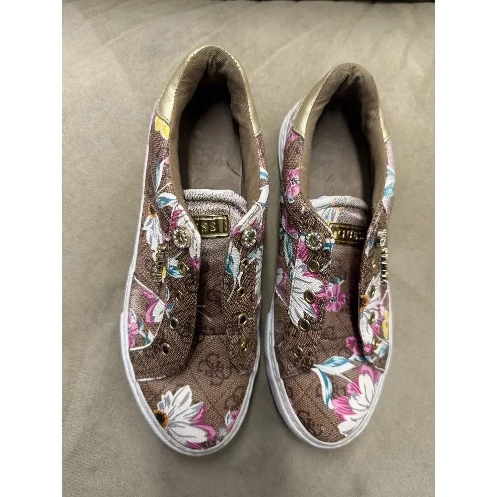 Guess Womens Loven Multicolor Floral Lace-Up Sneaker Shoes. Sz 7M. NO SHOELACES